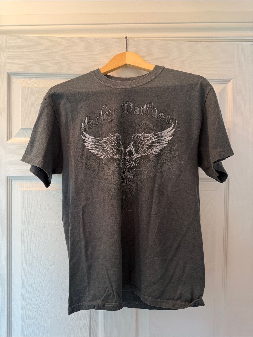 Harley-Davidson Gray Skull & Wings Short Sleeve Tee